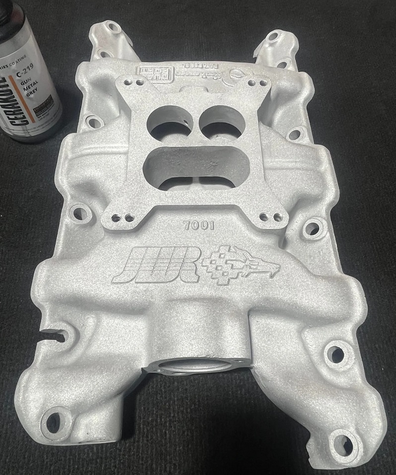 Blasted Intake manifold after hyroblast and coated with silver cerakoting