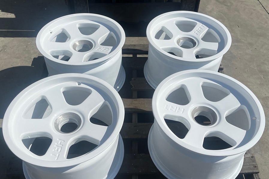 2 Pack Painted white HRT rims after being pressure blasted