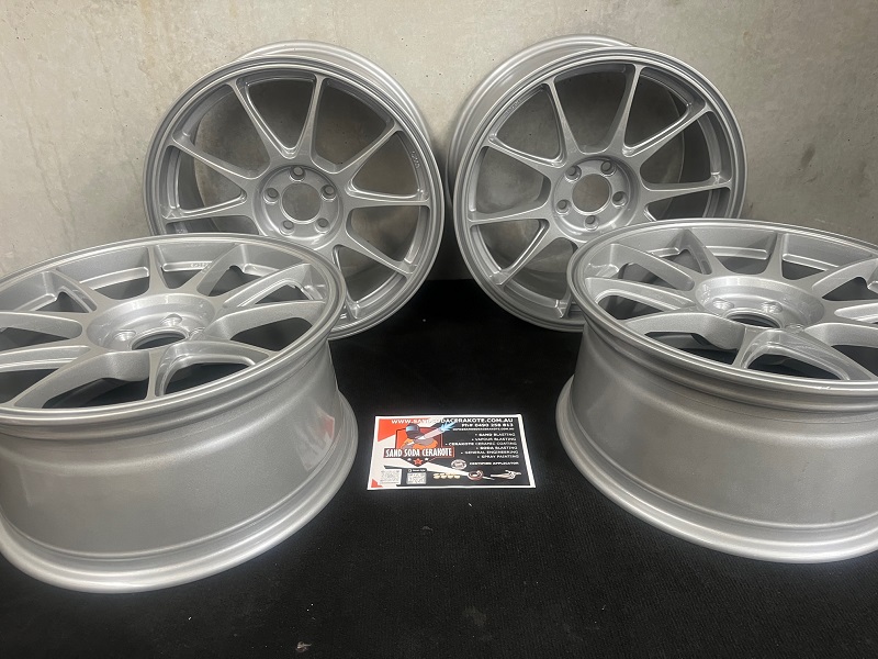 Pressure Blasted Car rims powder coated silver