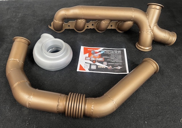 2 Tone Turbo system with light colour Compressor housing and bronze coloured manifold and dump pipe