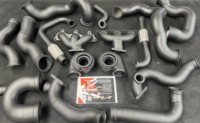 Turbo Chargers, Manifolds, Waste Gate and Connecting Pipes all Silver Ceramic Coated