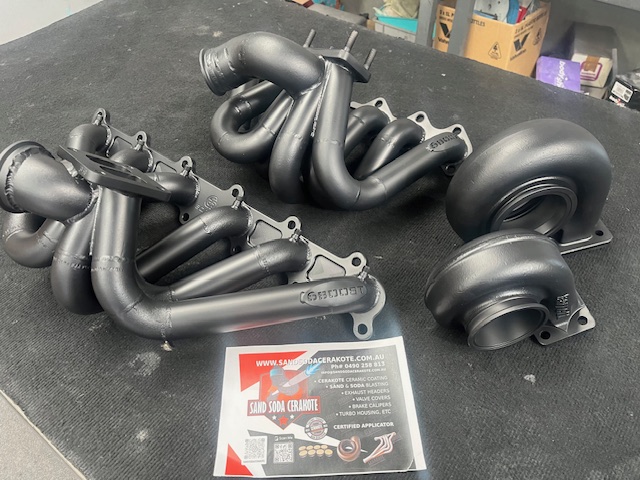 Matt Black Ceramic Coating on Twin Turbo Chargers and Manifolds